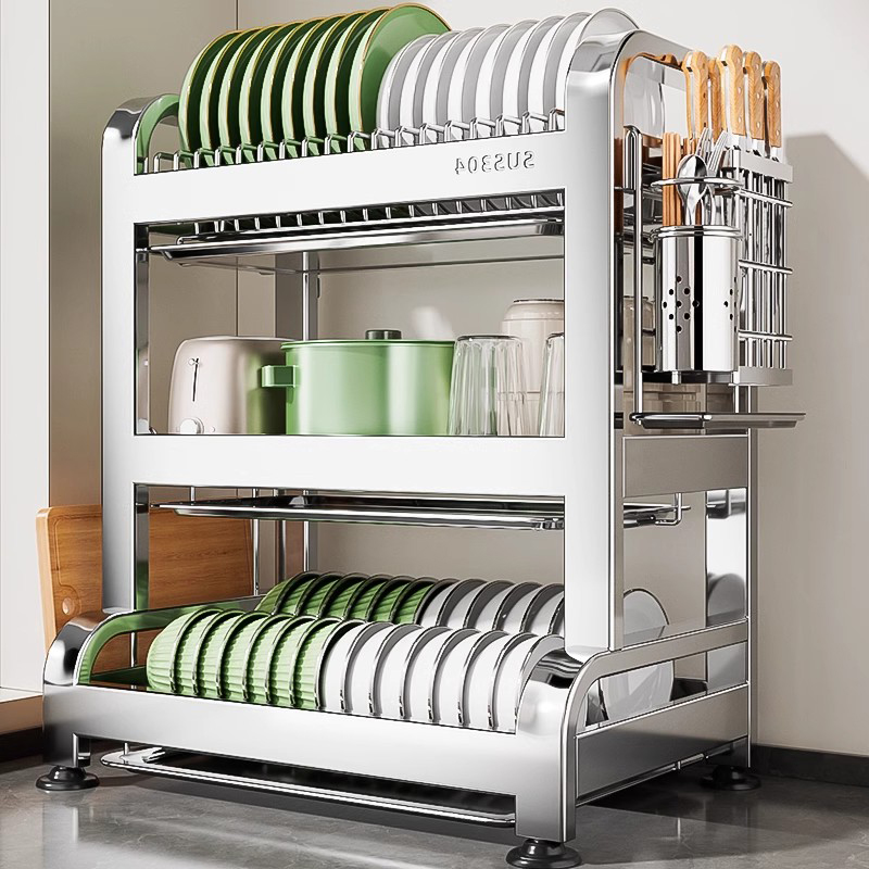 304不锈钢厨房置物架多功能碗碟碗盘沥水架放碗架碗筷收纳盒碗柜
