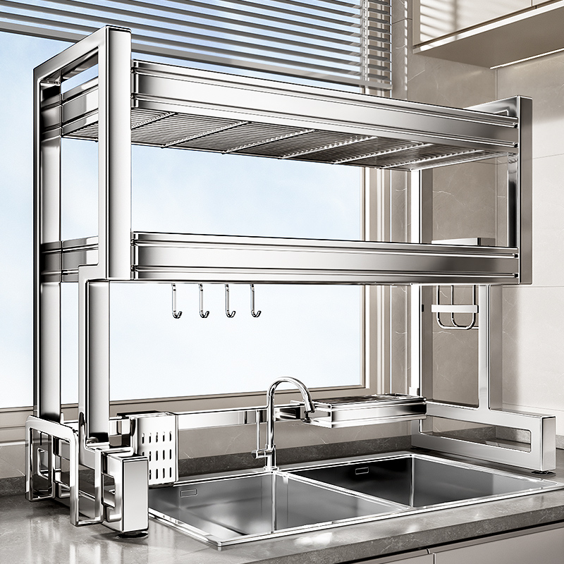 304不锈钢厨房水槽置物架多功能碗碟收纳洗碗池上方放碗盘沥水架