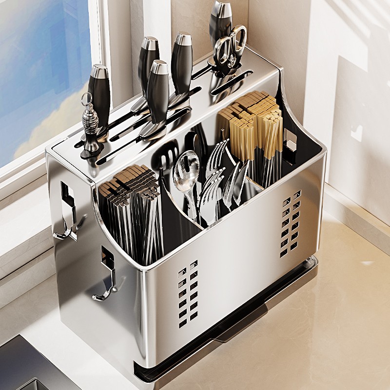 2025新款不锈钢菜刀架置物架多功能菜刀具放置架筷子筒筷笼一体