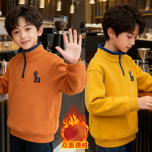 儿童卫衣加绒冬季新款中大儿童加厚半拉链立领打底男孩半高领上衣