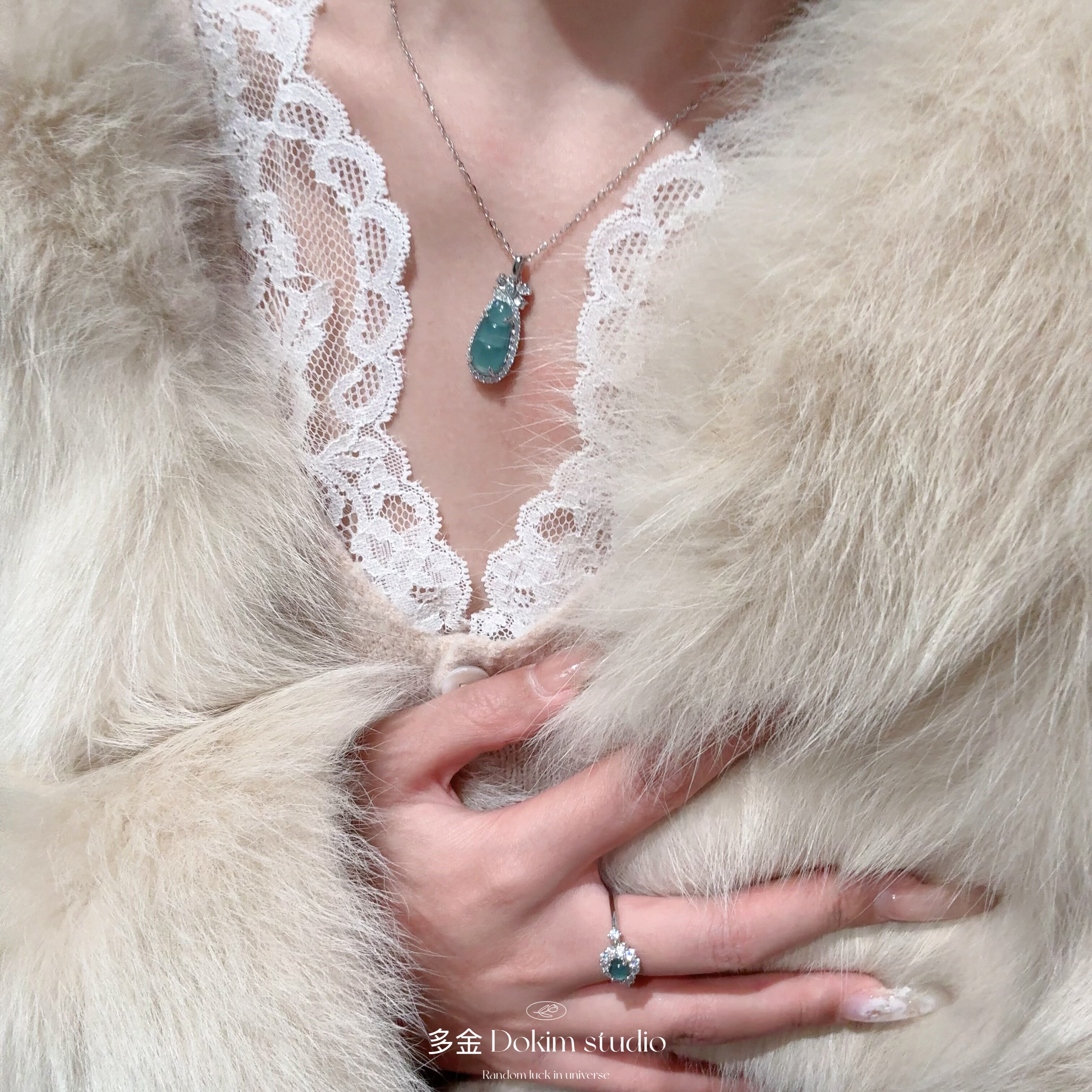 S925纯银天然A货翡翠豆子项链吊坠新中式百搭高级感显白送礼首饰