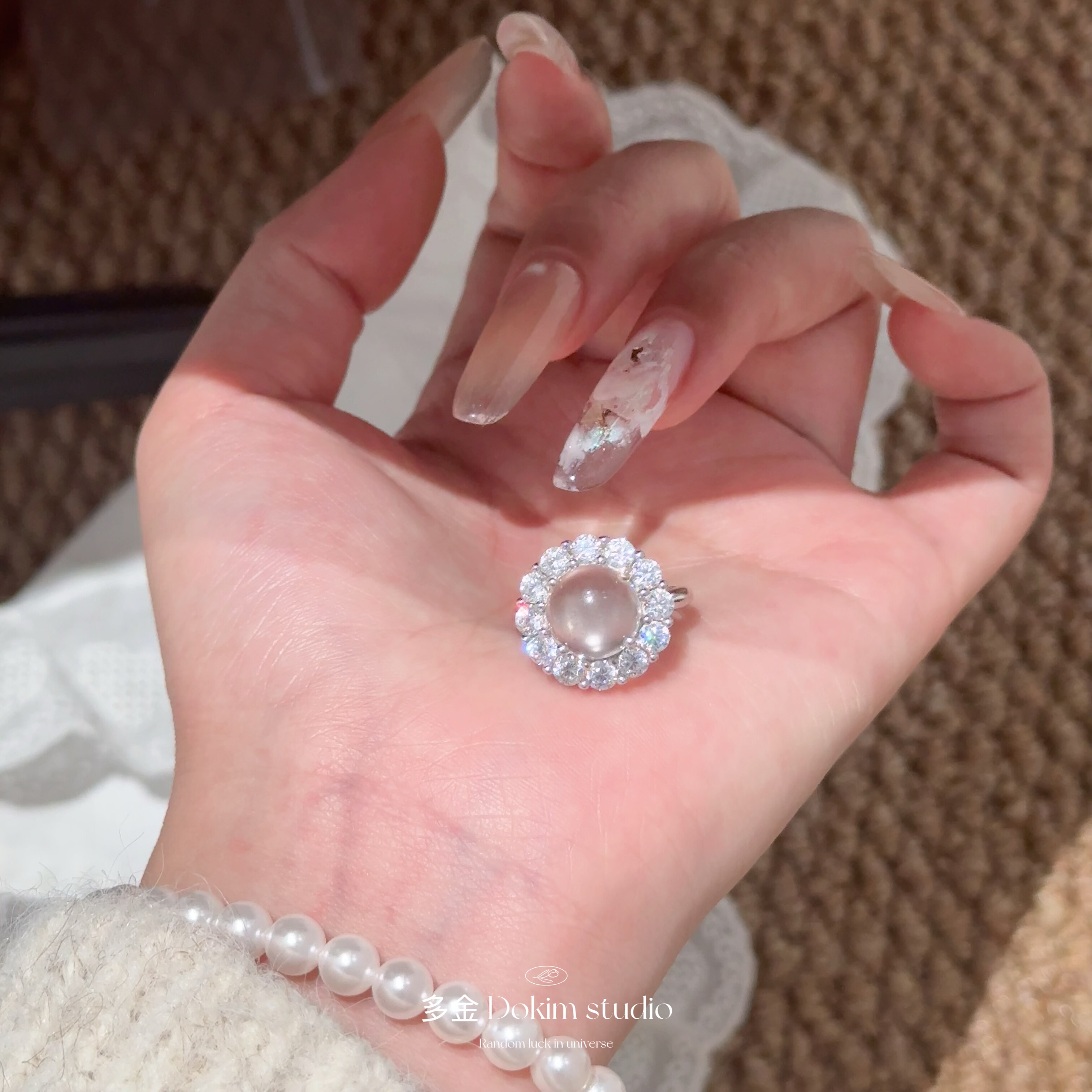 月凝霜S925纯银天然缅甸高冰水沫玉戒指高级珠宝感小众新中式首饰