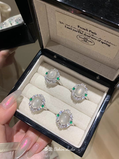 「月光女神」s925纯银天然水沫玉冰透满钻戒指开口贵气新中式首饰