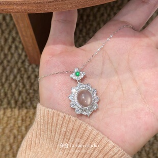 珠宝感S925纯银天然缅甸高冰水沫玉项链新中式 高级百搭气质天然石