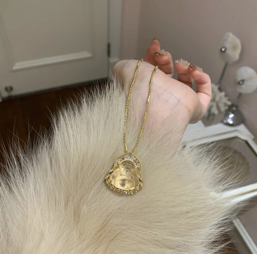 财大气粗暴富佛新中式冰透粉水沫玉佛公项链吊坠千金感满钻锁骨链