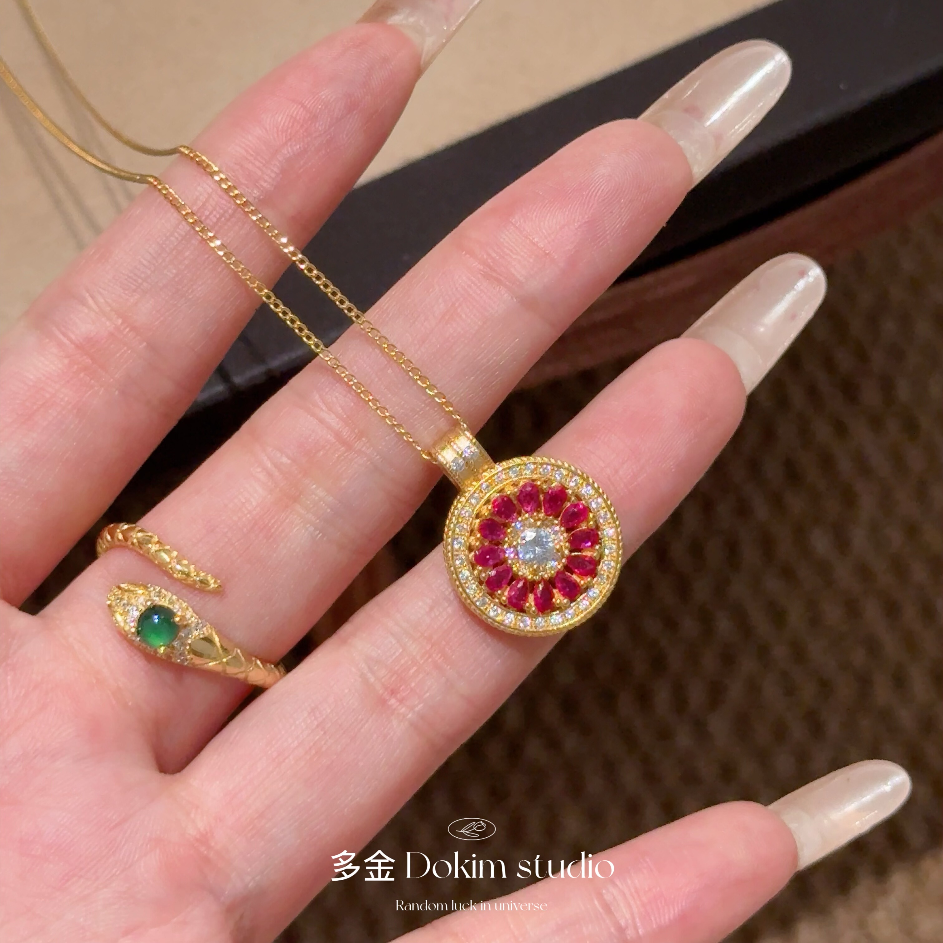 “玫瑰花窗”S925纯银厚镀真金金店同款精致新中式项链罗盘送妈妈