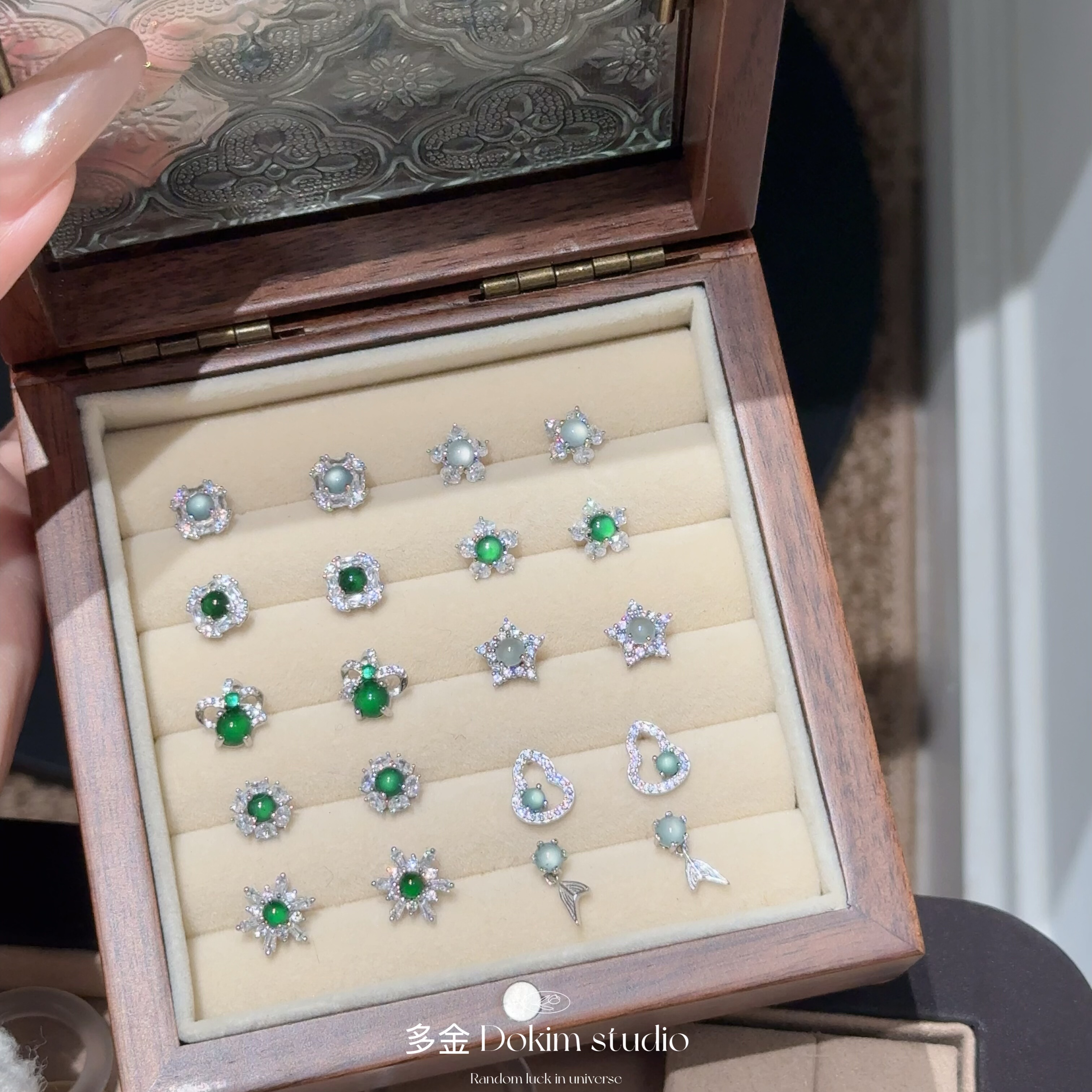 《翡翠耳钉合集》S925纯银养耳洞简约A货翡翠耳钉超精致百搭耳饰