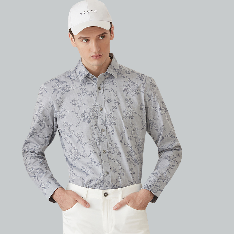 意大利进口长袖花纹衬衣麦迪莱登