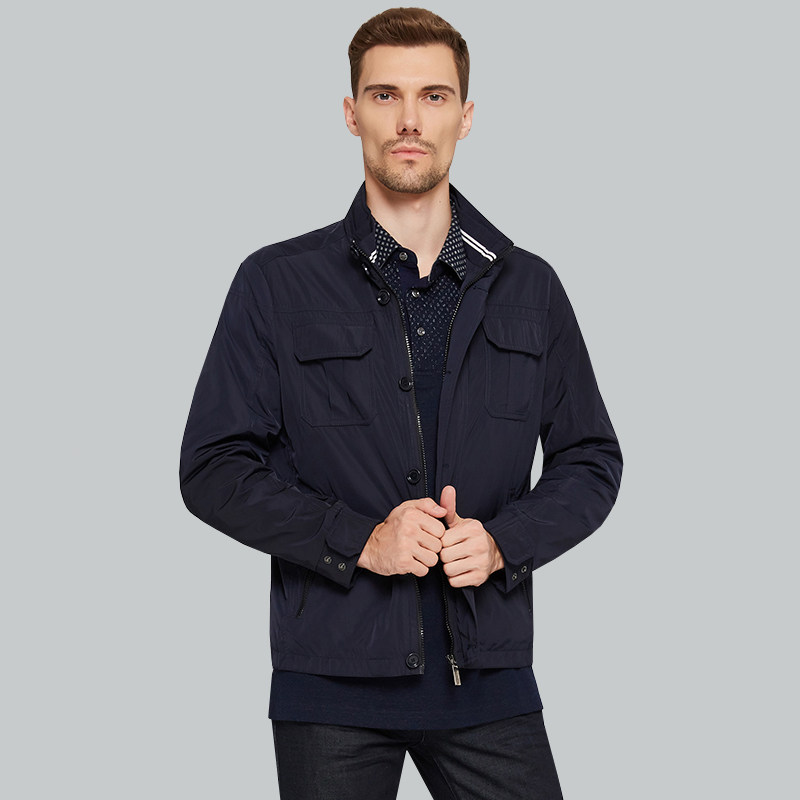 麦迪莱登藏青春秋季褂子男士夹克