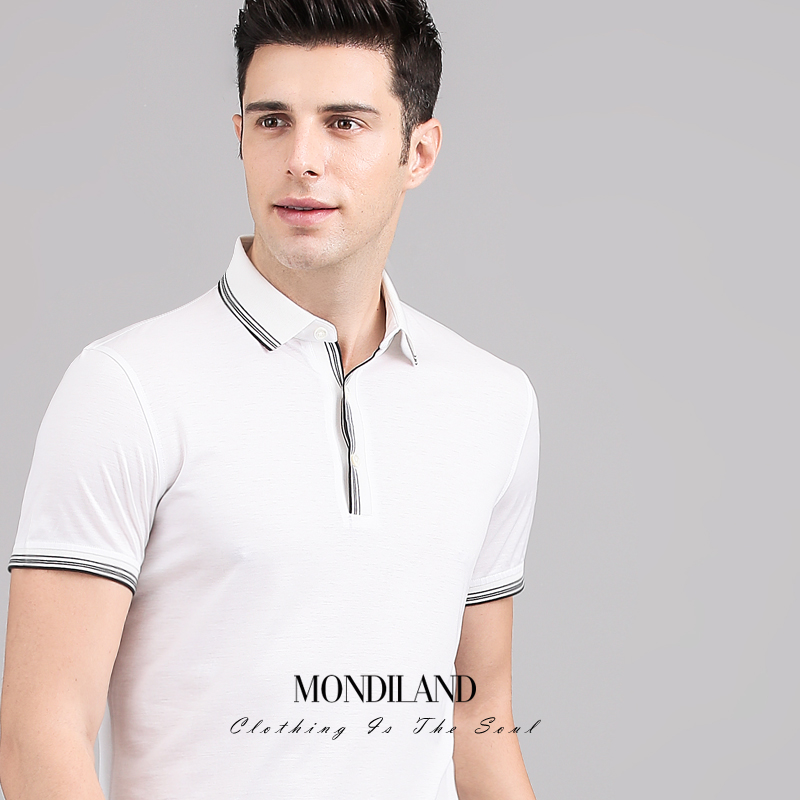 麦迪莱登夏季天丝棉轻白色polo衫