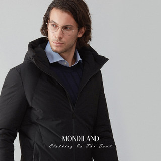 麦迪莱登冬季黑色连帽羽绒服男中长款加厚保暖白鸭绒外套修身帅气