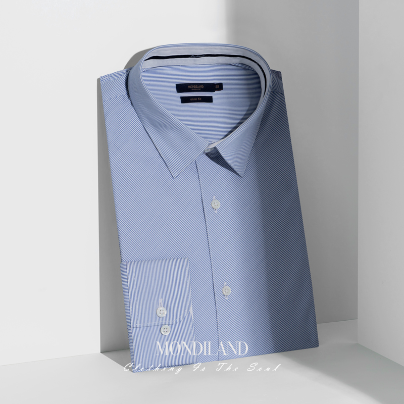 意大利衬衫男埃及棉条纹长袖衬衣