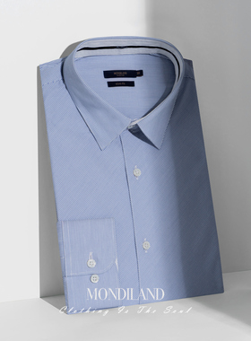 麦迪莱登意大利进口Monti埃及棉长袖衬衫男士商务休闲条纹衬衣