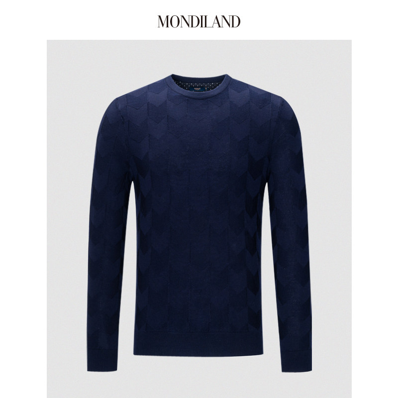 麦迪莱登藏青色可机洗圆领羊毛衫