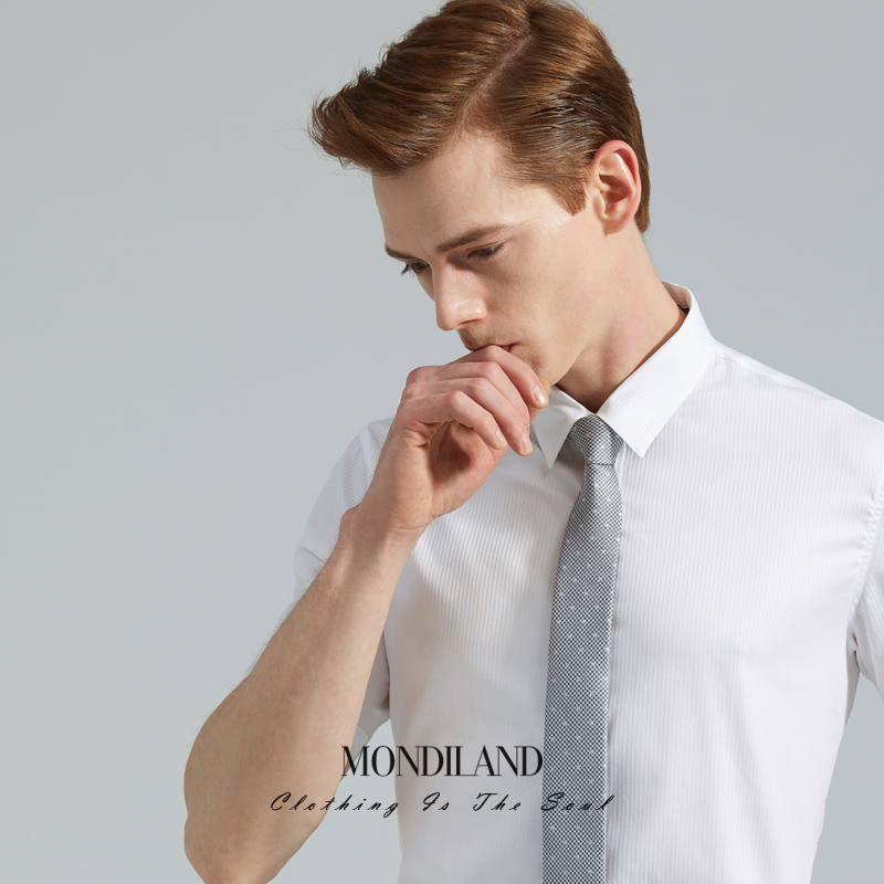 进口纯棉商务正装竖纹白色衬衫