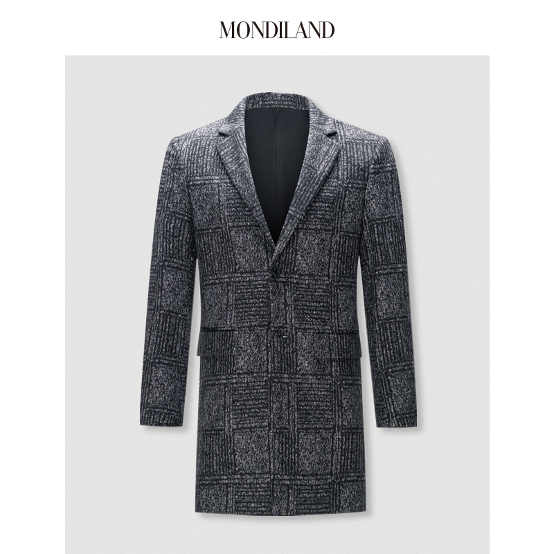 麦迪莱登冬季英伦黑灰色方格大衣