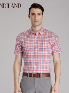 夏季 麦迪莱登男装时尚商务格纹全棉短袖衬衫C2107