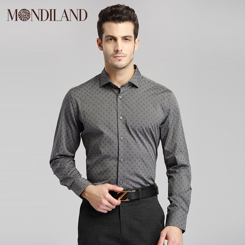 时尚商务休闲中年爸爸简约灰色长袖衬衫C1260