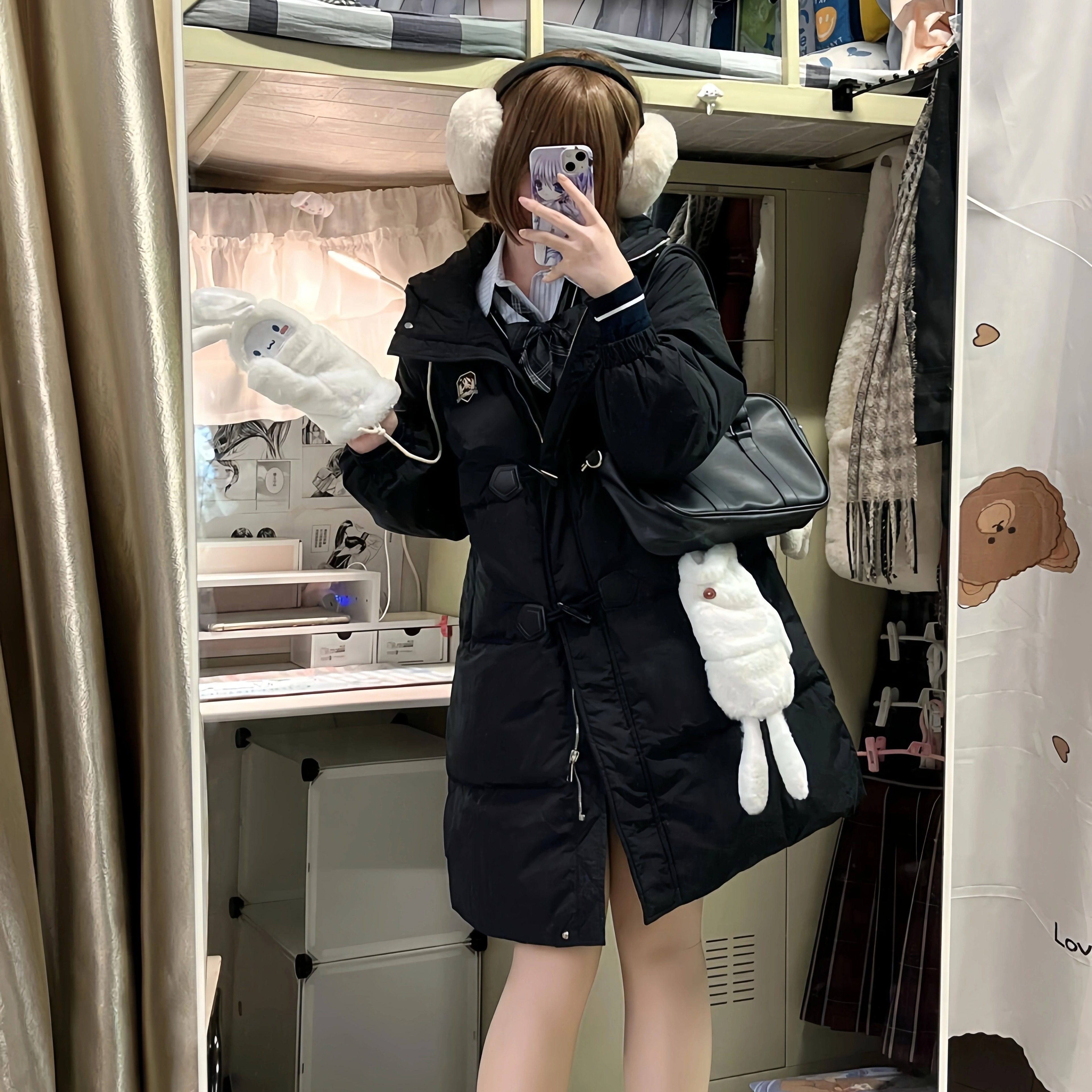 冬季羽绒服女长款2025新款牛角扣学院风小个子加厚过膝学生外套冬