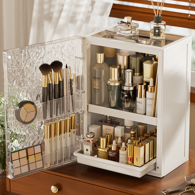 化妆品收纳盒防尘整理盒桌面梳妆台口红护肤品置物架高级感化妆箱