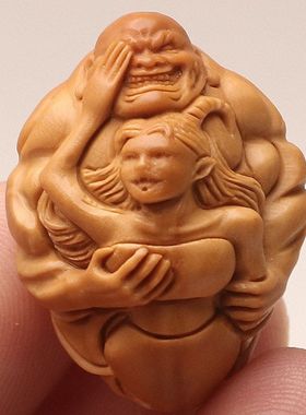 橄榄核手工雕刻单籽恶僧佛爷21mm名利双收美女天使与恶魔钥匙扣男