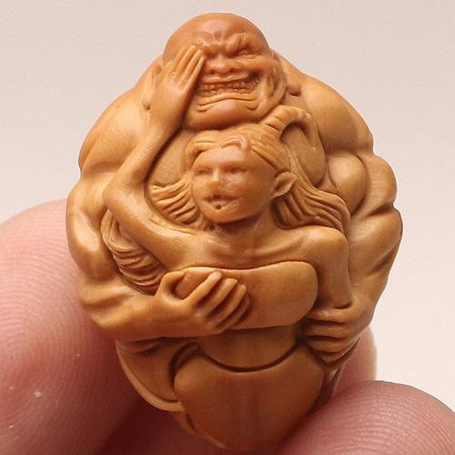 橄榄核手工雕刻单籽恶僧佛爷21mm名利双收美女天使与恶魔钥匙扣男