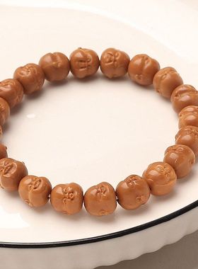 猴头小核桃精工雕刻单圈手链淘气包百态笑脸佛头光珠佛珠文玩手串