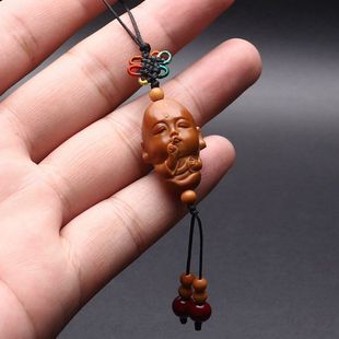 橄榄核雕刻小和尚可爱呆萌单颗吊坠文玩情侣礼物背云配件礼物项链