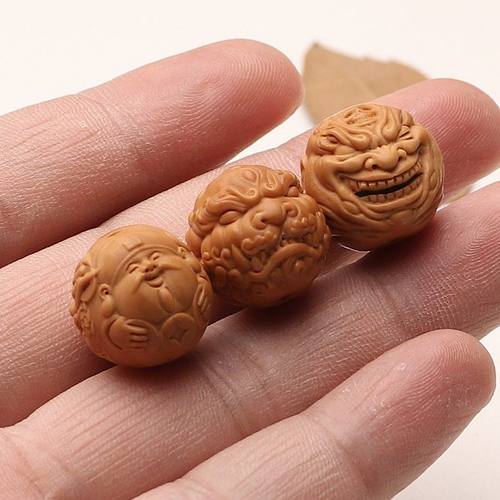 天然猴头桃核雕刻正圆唐狮龙财神恶僧单颗籽顶珠配珠diy搭配手串