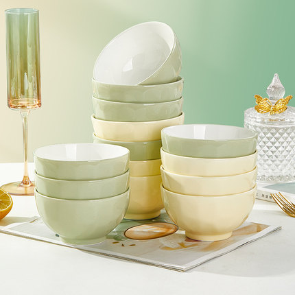 陶瓷饭碗套装6个家用吃米饭碗4.5英寸大码小号碗餐具组合好看的碗