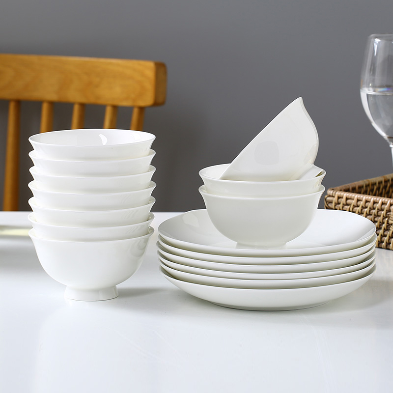 速发陶瓷饭碗1瓷只家用米饭碗10个盘子碗碗组合欧式陶0盘碟纯白瓷