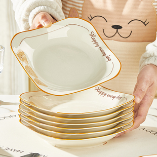 新款盘子菜盘家用陶瓷方形菜盘碗釉下彩餐具好看的炒菜深汤盘碟子