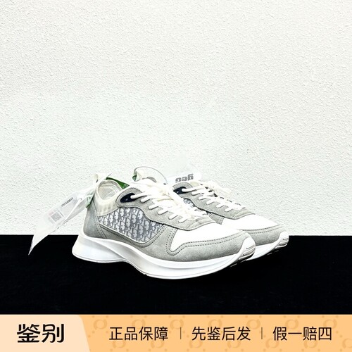 99新 DIOR/迪奥B25灰白老花满印麂皮拼接休闲运动鞋41码3605