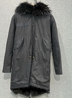 万物二奢 99新 皮草夫妇 黑色狐狸毛内里长款派克大衣 xxs码 6770