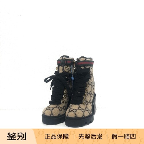 万物二奢 闲置未使用 Gucci/古驰 GG羊毛粗跟马丁短靴36.5码6691