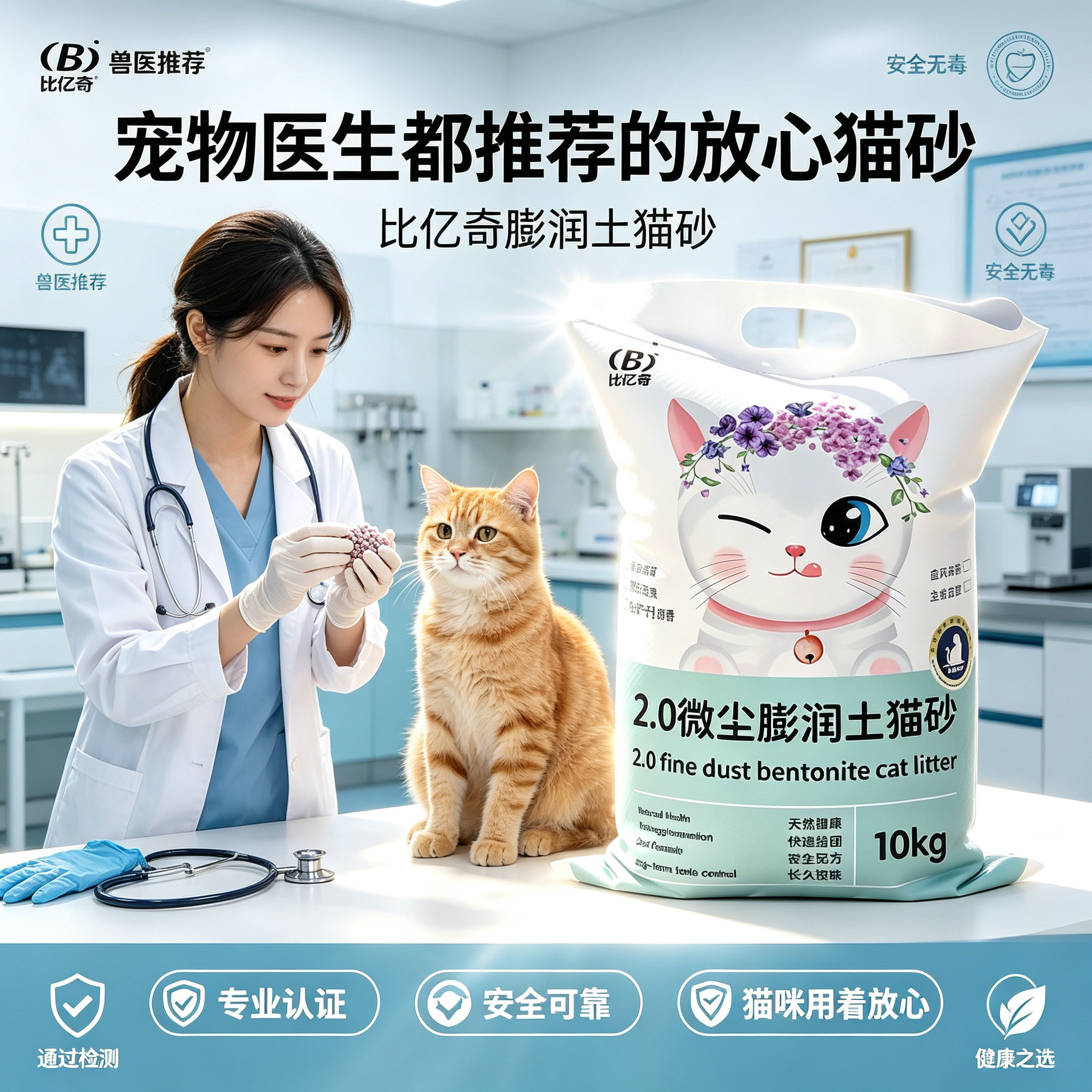 比亿奇猫砂膨润土猫砂20斤包邮结团快强除臭无低粉尘猫咪用品正品