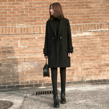流行宽松加厚黑色赫本呢子外套 毛呢大衣女冬中长款 小个子2019韩版