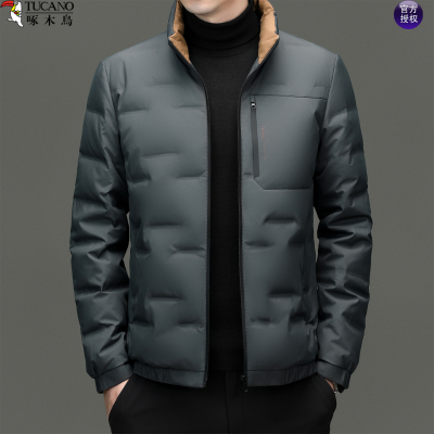 啄木鸟中年男士立领短款鸭绒羽绒服休闲商务轻薄纯色秋冬保暖外套