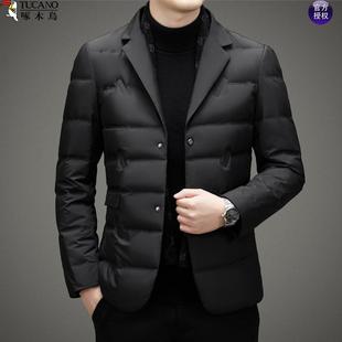 翻领西服款 轻薄短款 商务休闲外套 鸭绒棉服中年爸爸男士 啄木鸟冬季