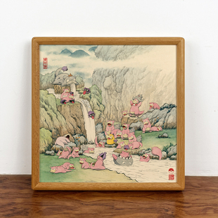 饰画摆台 中国风宝可可达鸭呆呆王国画喷绘礼物装 呆呆兽之泉