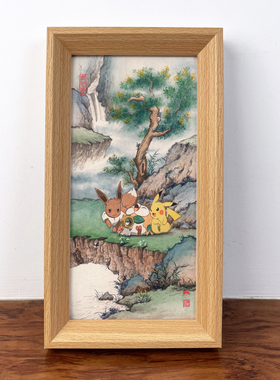 木木枭《伴眠图》中国风宝可梦创意国画桌面摆台装饰画