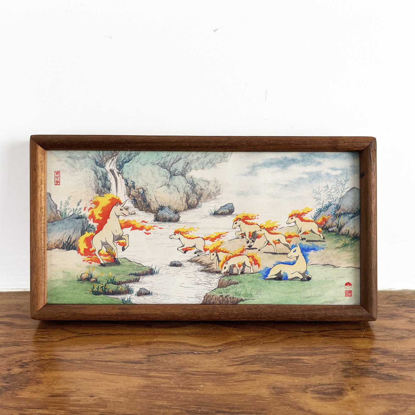 《八骏图》中国风宝可梦小火马烈焰马创意喷绘装饰画桌面摆件