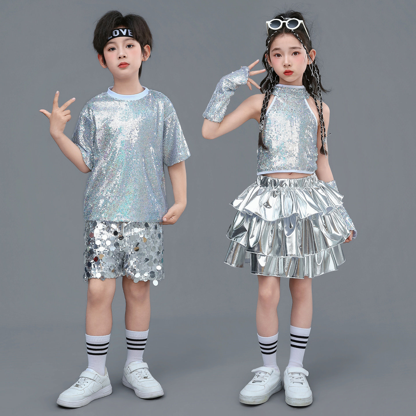 六一儿童爵士舞演出服男女童亮片幼儿园小学嘻哈街舞蹈走秀表演服