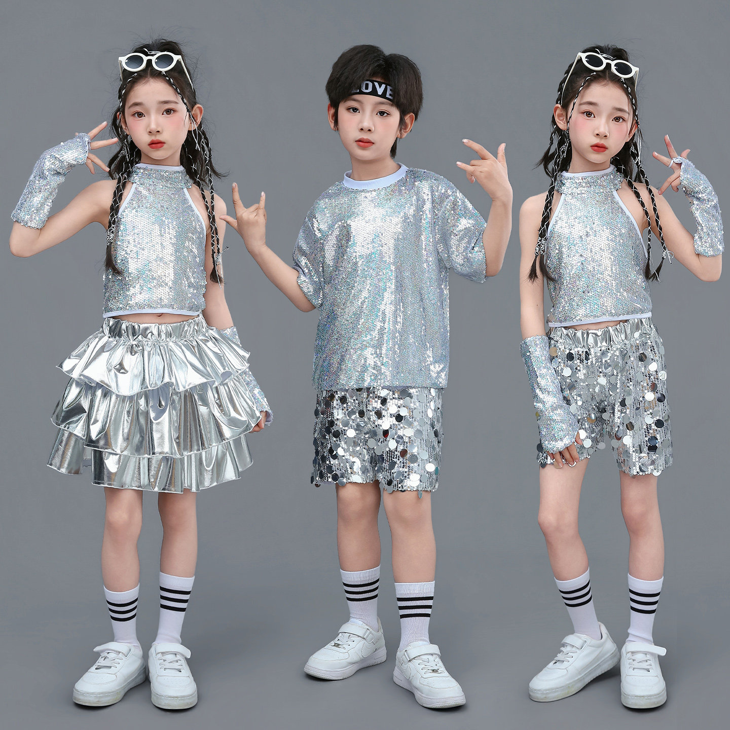 六一儿童爵士舞演出服亮片男女童架子鼓幼儿小学嘻哈街舞走秀表演