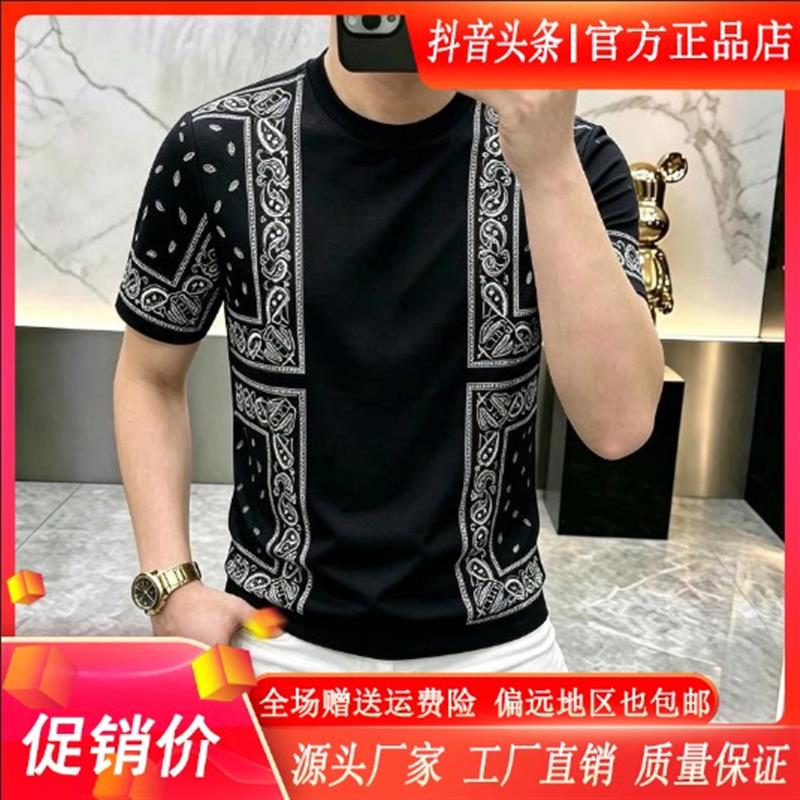 枫善服饰男装Amphelisia男士新款时尚短袖黑色圆领T恤痞帅上衣