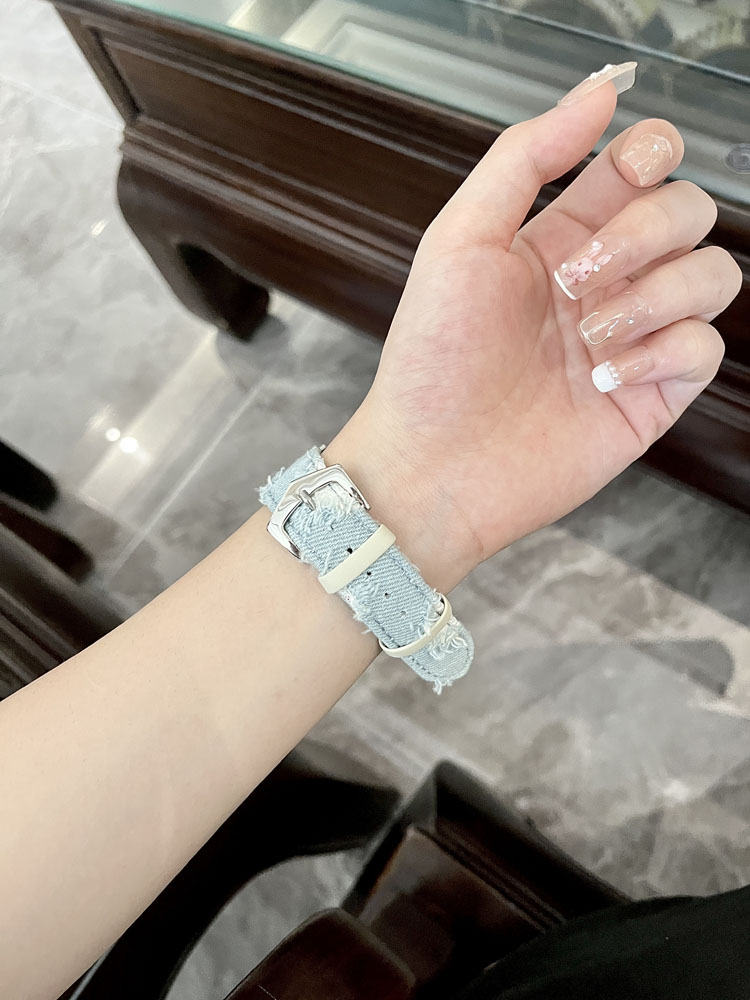 Puffpie 牛仔流苏做旧复古表带适用于applewatch345678代S8iwatch