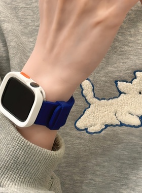 小众撞色运动硅胶表带适用applewatch11苹果手表S10/9创意保护壳