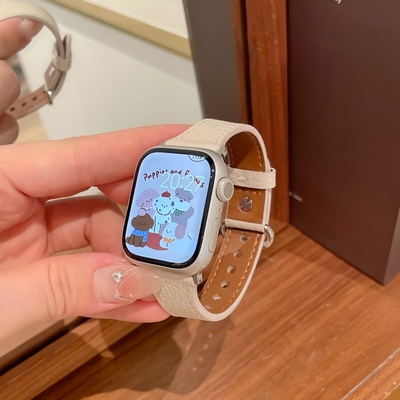 气质圆环扣皮质表带适用苹果手表