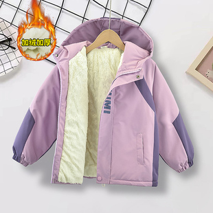 女童儿童宝宝加绒加厚秋冬装 女孩春秋加棉冲锋衣潮衣 外套2025新款