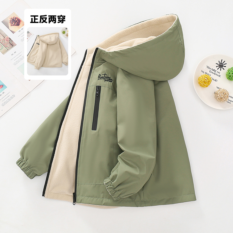 春秋上衣儿童加绒防水双面穿